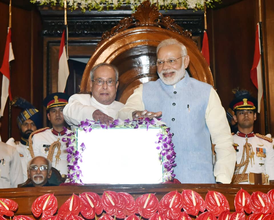 The President and Prime Minister launch GST in Parliament's Central Hall at midnight on 30 June-1 July 2017. Photo: President's Secretariat / Wikimedia Commons (GODL-India)